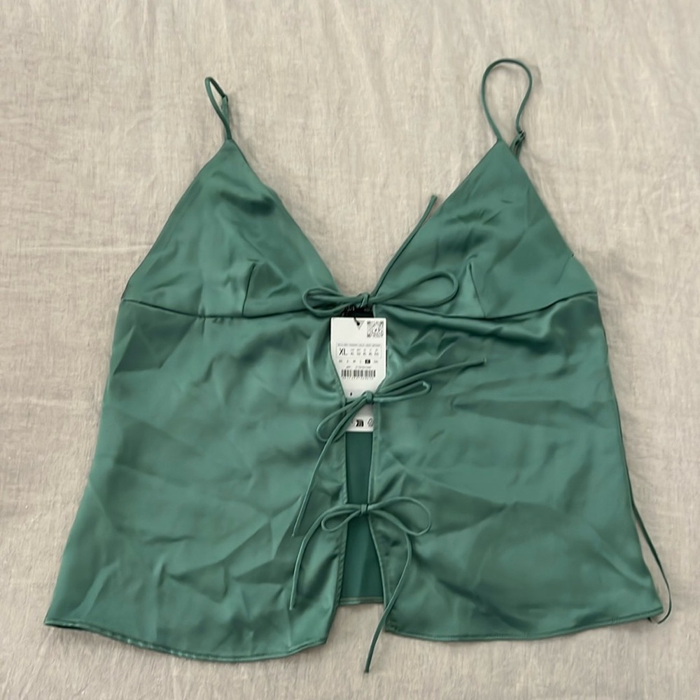 Zara Green Tank Top with Ties XL